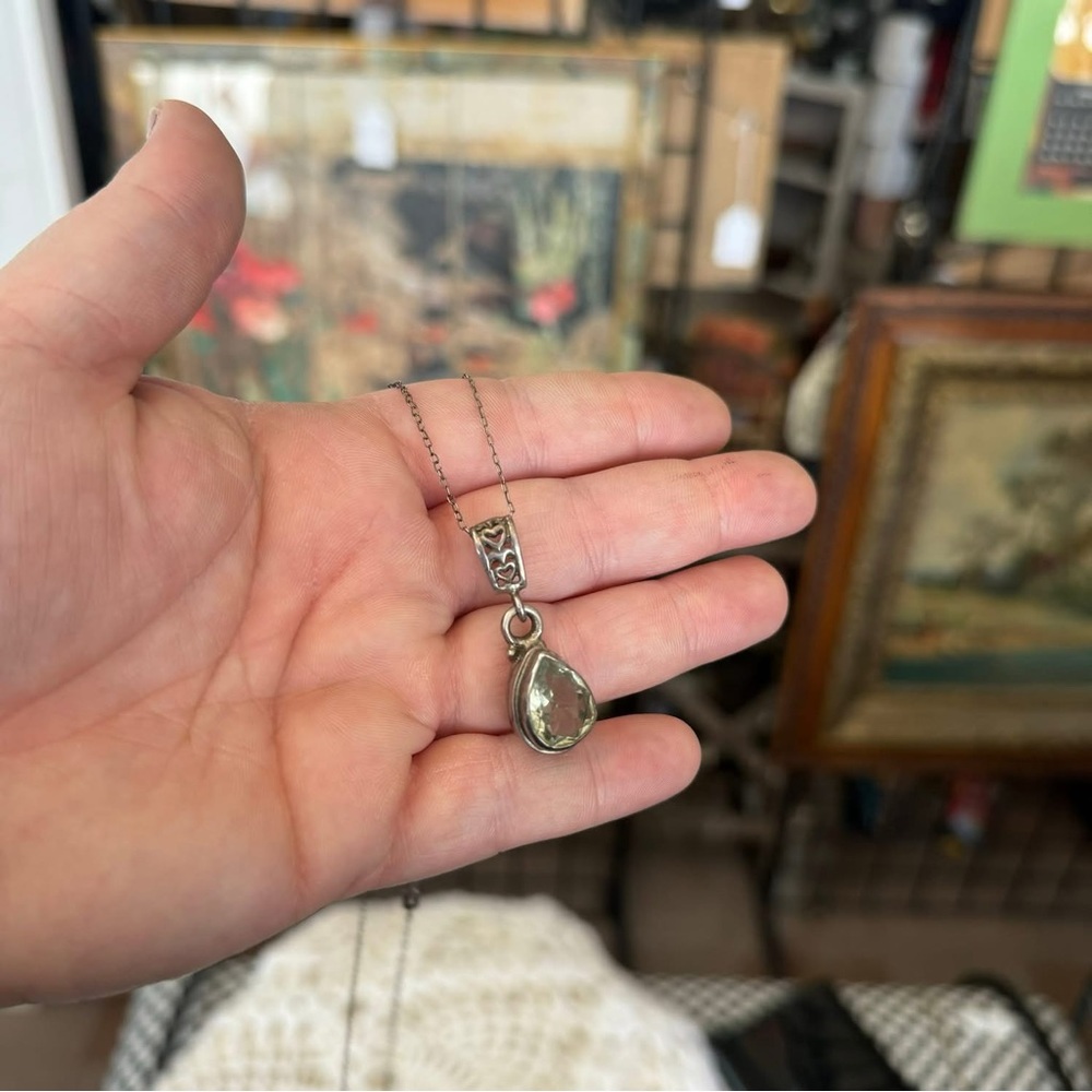 Vintage Sterling Silver Green Amethyst Necklace